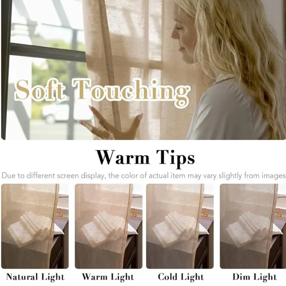 NWOT Linen Curtains 84 Inch Length 2 Panels Set Semi Sheer Taffy Color 52”Wx84”L - Picture 2 of 7